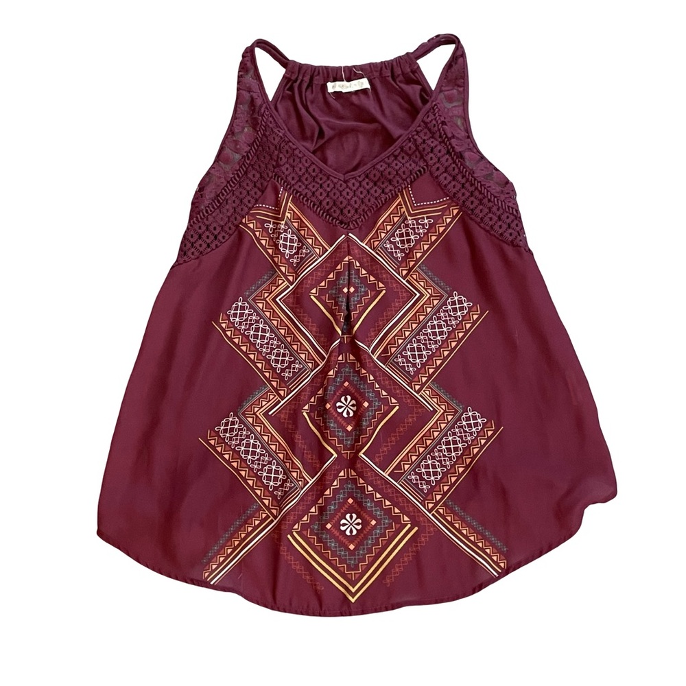 Hint of Mint Women's‎ Swing Boho Tank Top Size XL Navajo Burgundy Red